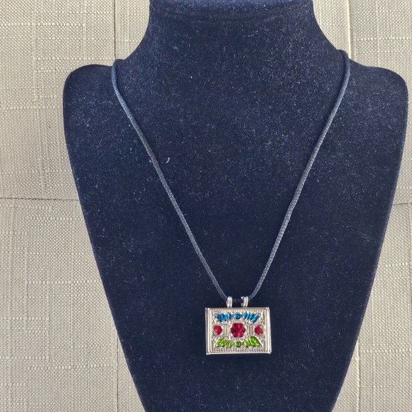 Religious Necklace Taweez Pendant Silver Tone Multi color Enamel W/ Black Cord - Picture 2 of 10